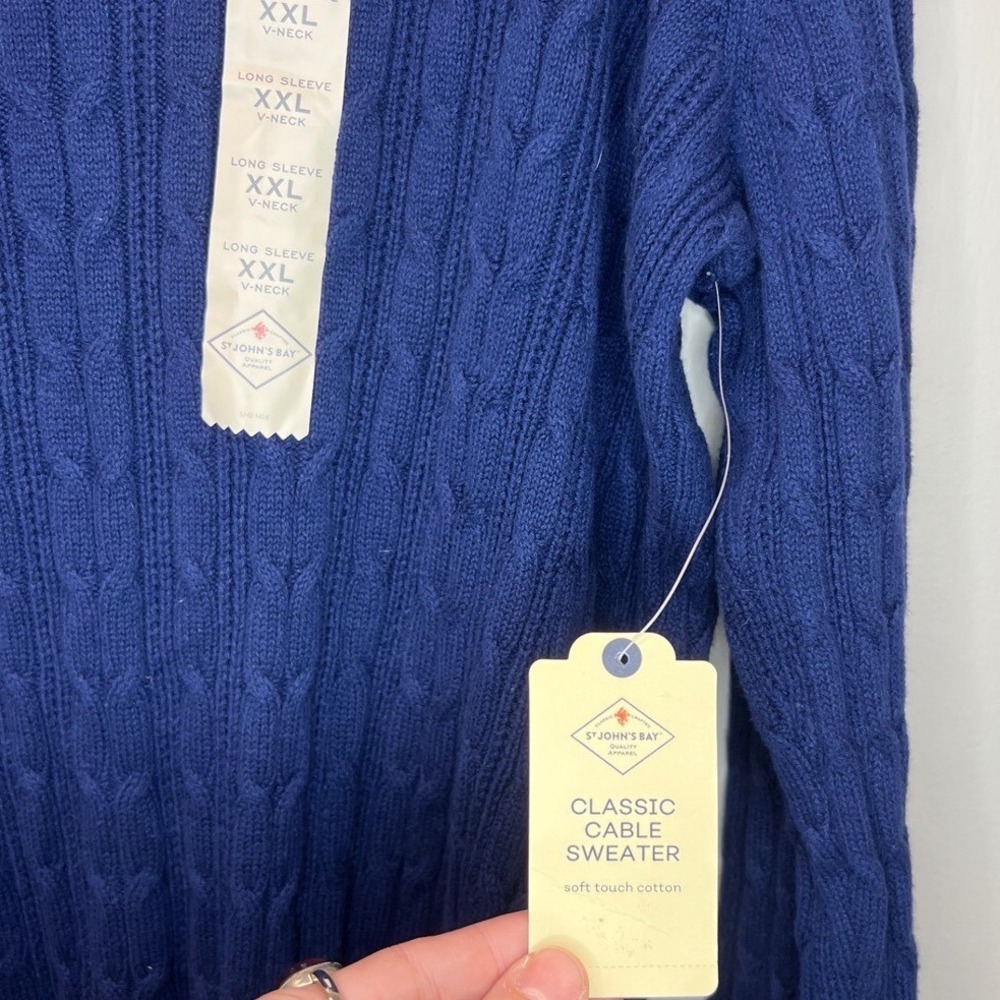 St. John's Bay Womens Cable Knit Sweater Size XXL Blue V Neck Long Sleeve Basic - Picture 3 of 5